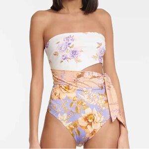 Floral Swimsuit in Cream and Purple with cover up skirt